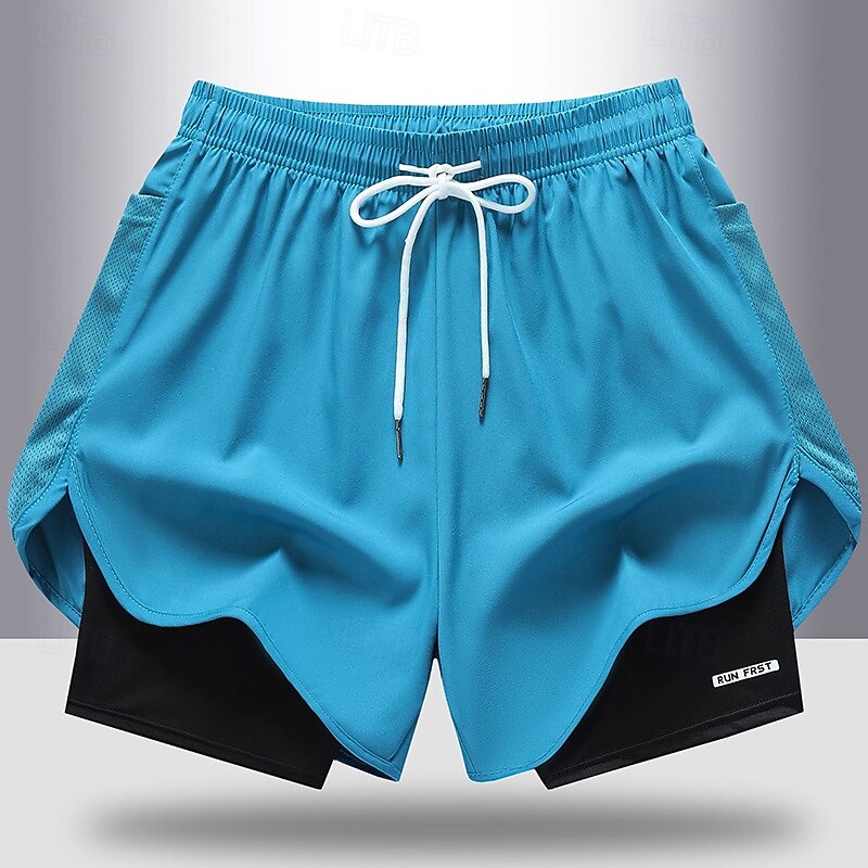 Men's Running Shorts shorts with tights Pocket Elastic Waistband Bottoms Athleisure Gym Workout Quick Dry Breathable Running Yoga Regular Fit Sportswear Activewear Solid Colored Black Blue Grey3