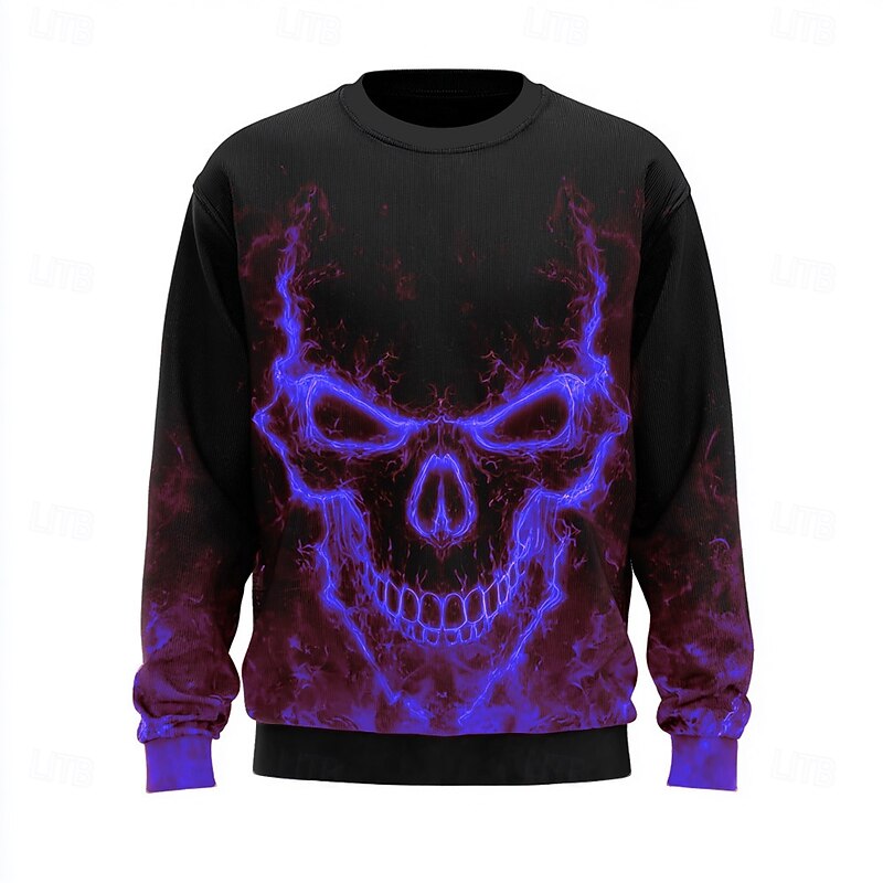 Halloween Men's Skull 3D Sweatshirt Casual Long Sleeve Crew Neck Red Blue Crewneck 3D All Seasons Designer3