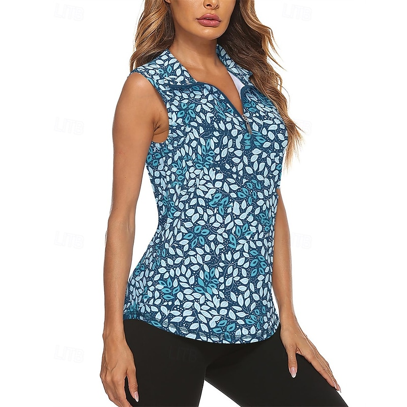 Women's Graphic Tropical Floral Botanical Sport Shirt Golf Polo Shirt Tennis Shirt Sleeveless Zipper High Elasticity Moisture Wicking Breathable Tennis Golf Pickleball Turndown Zip Collar Shirt Top3