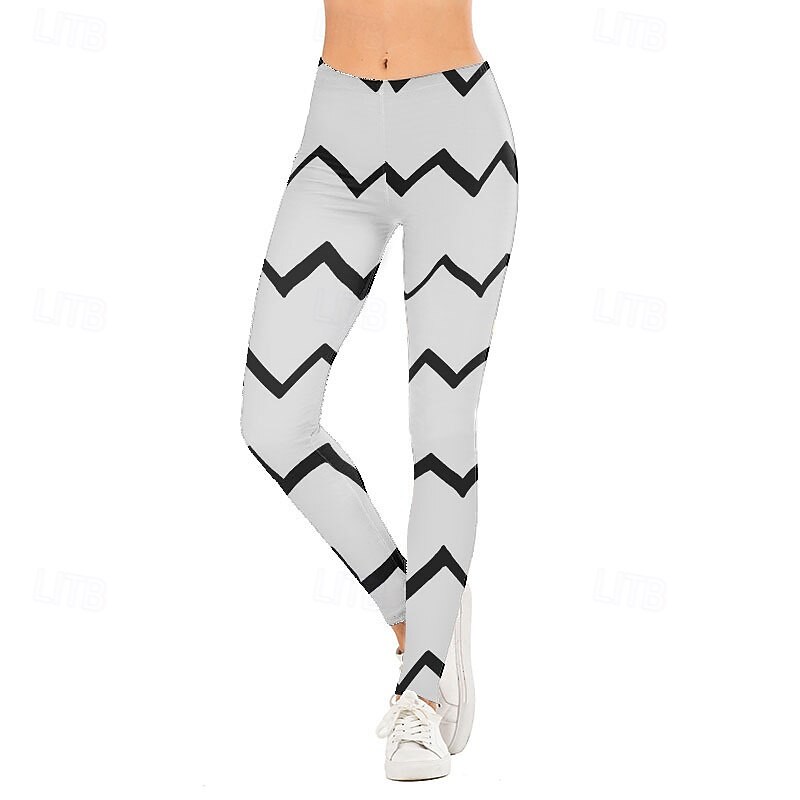 Women's Slacks Leggings Cozy Leggings Streetwear Casual Full Length Natural Geometic Elastic Waist Print Comfy Outdoor Comfortable Outdoor Vacation Holiday milk white Black & White Black and White3