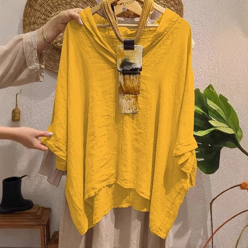 Women's Blouse Solid Color Elegant Casual Half Sleeve V Neck Regular Tops Daily Holiday Black White Yellow Navy Blue Orange Summer Fall