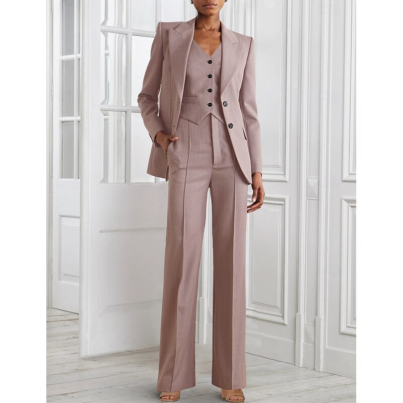 Women's 3 Pieces Suits Formal Wedding Guest Elegant Vintage Simple Long Sleeve Floor Length Peak Lapel Single Breasted3