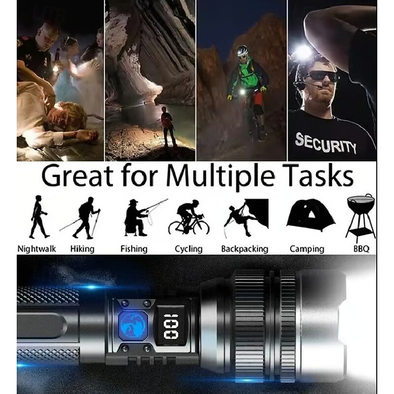 Rechargeable Flashlights High Lumens, Super Bright Flash Light, 3 Modes Zoomable Linternas with LCD Digital Display, Powerful Handheld LED Flashlights for Emergencies Camping3