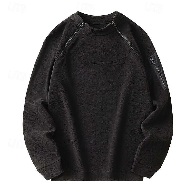 Men's Zip Sweatshirt Fleece Hoodie Yellowish brown Reddish brown Black Army Green Navy Blue Standing Collar Plain Zip Up Front Pocket Sports & Outdoor Casual Daily Streetwear Cool Sportswear Fall2