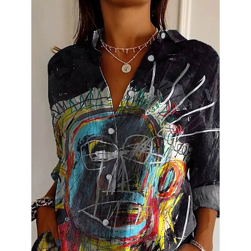 Women's Shirt Floral Animal Active Daily Stylish Long Sleeve Shirt Collar Regular Tops Daily Holiday Buttons Print Black Gray Spring Fall3