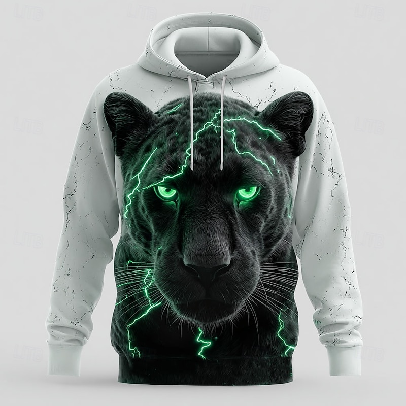 Men's Leopard 3D Hoodies Sweatshirt Cool Party Long Sleeve Crew Neck Club Streetwear Yellow Blue Drawstring Graphic Fall Winter Designer4