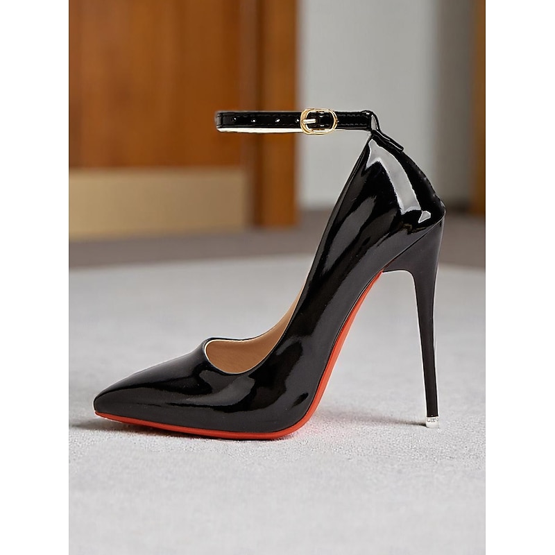 Women's Black Patent Leather Stiletto Heels with Ankle Strap - Sexy Pointed Toe High Heels for Nightlife Parties and Clubwear4