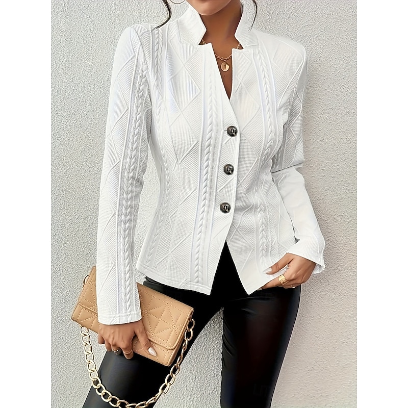Women's Blazer Breathable Comfortable Pocket Casual Plain Office Street Casual Daily Wear Single Breasted Regular Stand Collar Regular Fit Long Sleeve Outerwear White Pink Apricot Summer Winter3
