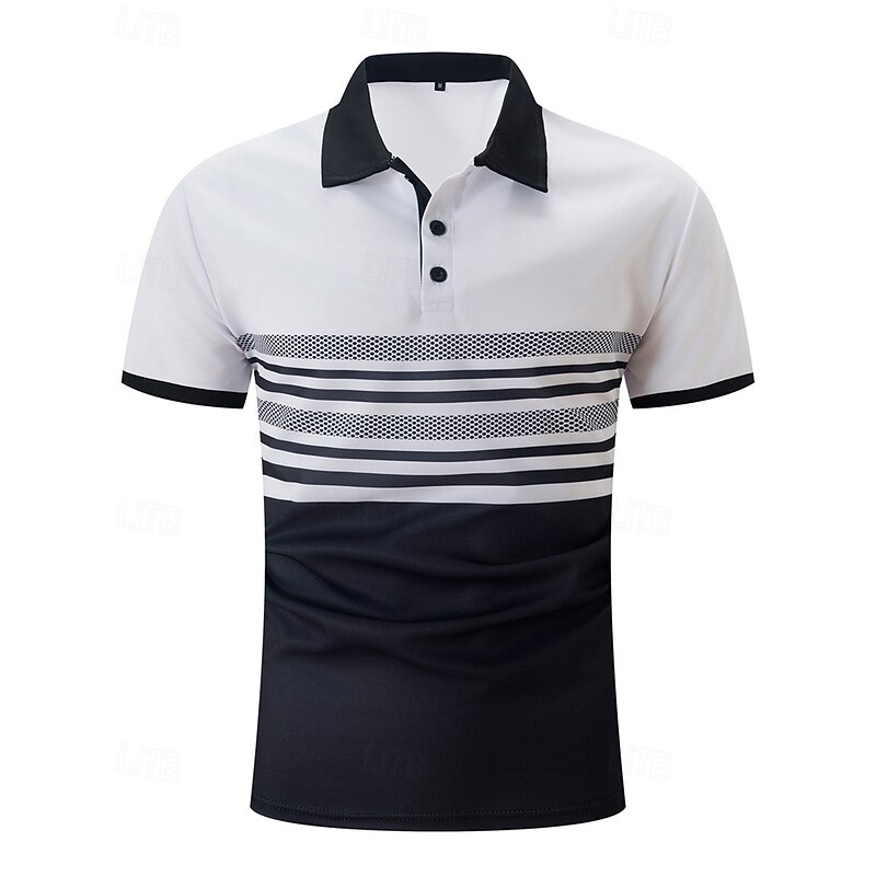 Men's Golf Shirt Golf Polos Shirts Work Casual Lapel Short Sleeve Basic Modern Striped Buttons Summer Regular Fit White Pink Red Royal Blue Green Khaki Golf Shirt3