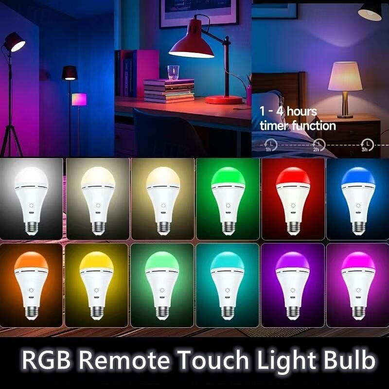 LED Lamp Dimmable Multicolour RGB Light Bulb 2000 mah Rechargeable Bulb A65 Light Smart Remote Control Home Decor Outdoor Activities and Camping4
