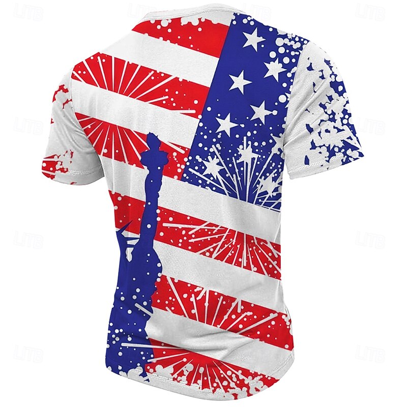 American Independence Day Men's Statue Of Liberty Henley Shirt T shirt Tee Tee Top Short Sleeve T shirt 3D Print Henley Shirt Fashion Daily Basic Street Casual Daily White Summer Spring Clothing2