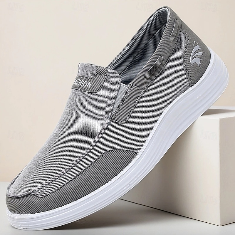 Men's Grey Slip-On Mesh Sneakers, Lightweight Comfort Casual Shoes for Walking, Running and Outdoor Activities