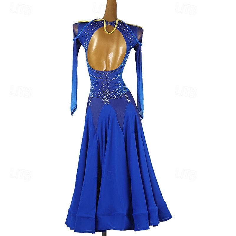Ballroom Dance Dress Splicing Crystals / Rhinestones Women's Performance Party Long Sleeve Spandex3