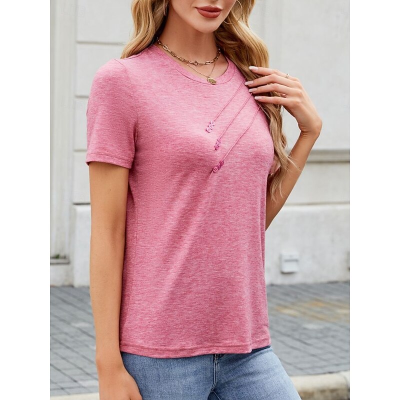 Women's T Shirt Solid Color Fashion Classic Modern Short Sleeve Crew Neck Regular Tops Daily Weekend White Pink Green Khaki Summer3