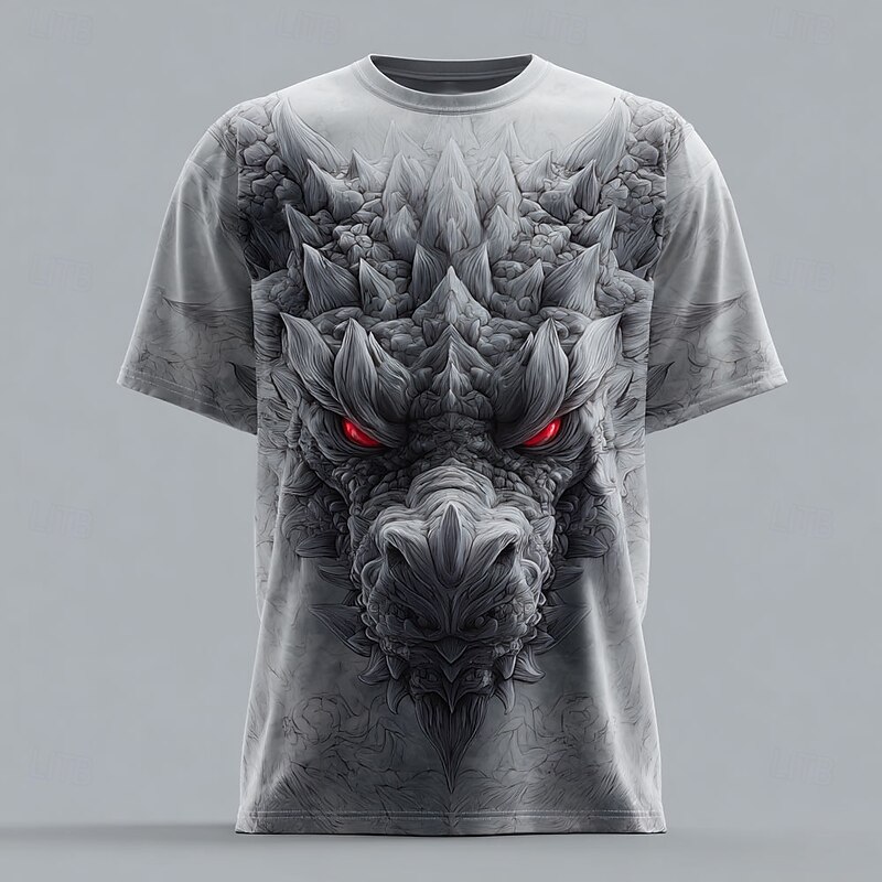 Men's Dragon T Shirt Short Sleeve T shirt 3D Print Crew Neck Shirt Exaggerated Designer Street Daily Club Dark Gray Gray Summer Spring All Seasons Clothing Apparel S M L XL XXL XXXL 4XL4