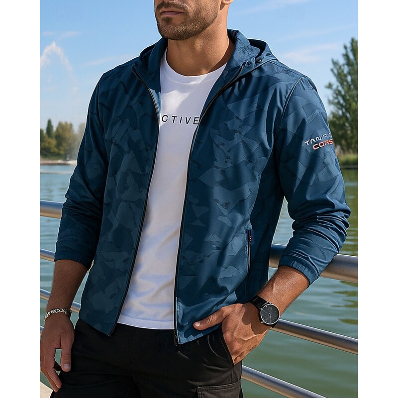 Men's Running Jacket Outdoor Jacket Full Zip Long Sleeve Outerwear Athletic Graphic Sun Protection Lightweight Breathable Tennis Golf Running Sportswear Activewear Dark Green