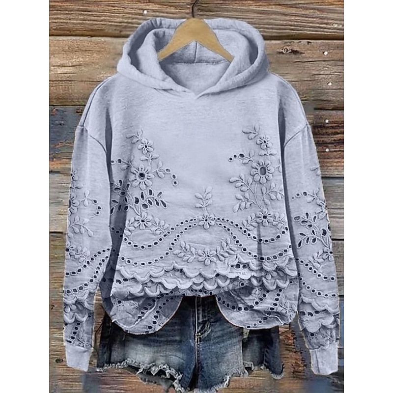Women's Hoodie Pullover Sweatshirt Oversized Long Sleeve Casual Graphic Floral Warm Fashion Hooded Regular Tops Street Dailywear Print White Pink Blue Purple Green Fall Winter4
