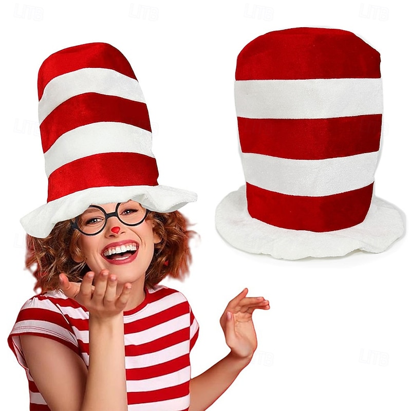 The Cat in the Hat Hat Accessories Top Hat Storybook Characters Cosplay Movie Cosplay for Unisex Kids Adults' Halloween Carnival World Book Day Performance Educational Dress Up School Event Dress Up