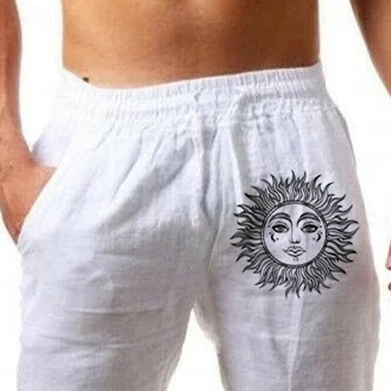 Men's Linen Pants Trousers Baggy Pants Beach Pants Drawstring Pocket Plain Comfort Breathable Full Length Daily Vacation Stylish White Army Green Micro-elastic2