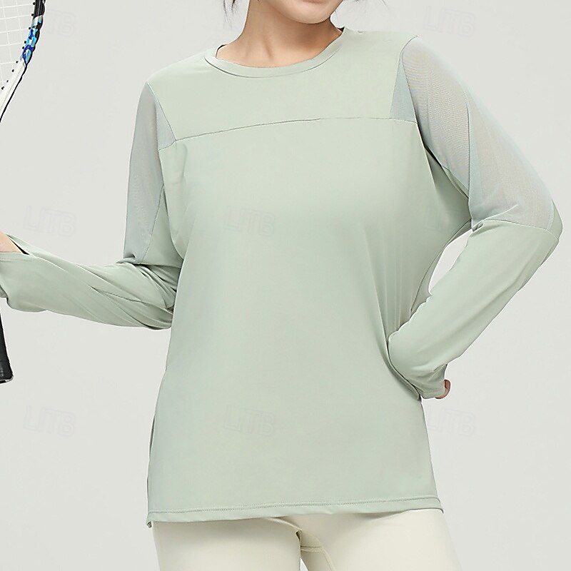 Women's Sports T-shirts Breathable Mesh Long Sleeve Sports Solid Color Top For Gym Athletic Pilates Activewear3