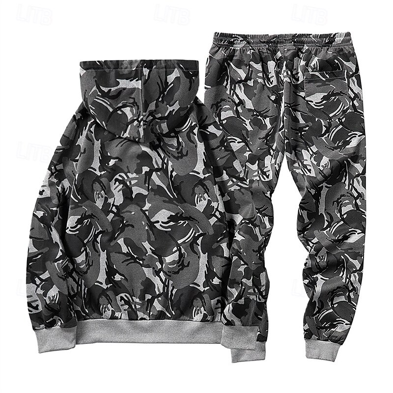 Men's Tracksuit Sweatpants Zip Up Hoodie Pocket Camouflage Clothing Suit Fall Red Khaki Gym Workout Sports Windproof Long Sleeve Sport Activewear Micro-elastic Regular Fit3