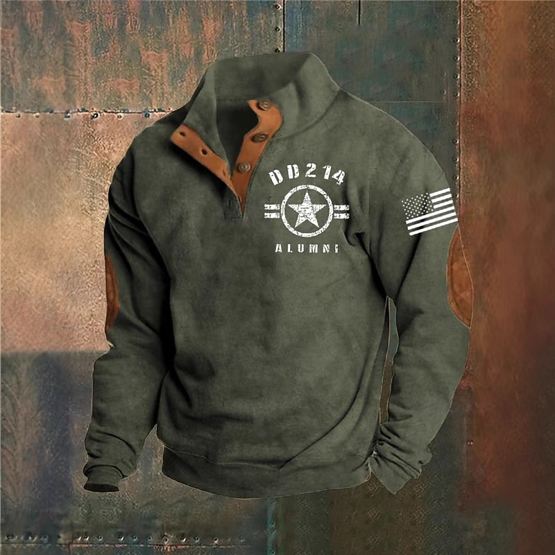 Men's Sweatshirt Black Army Green Navy Blue Brown Dark Gray Standing Collar Graphic Print Patchwork Daily Holiday Going out Polyester Streetwear Casual Fall Winter Clothing Apparel Hoodies3