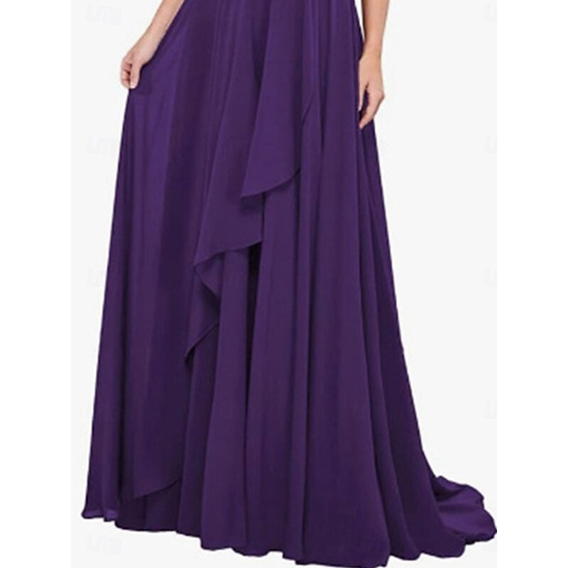 A-Line Mother of the Bride Dress Elegant Simple Off Shoulder Floor Length Chiffon 3/4 Length Sleeve with Solid Color2