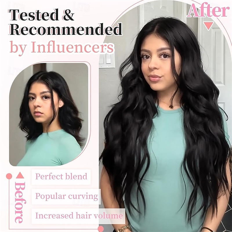 Clip in Hair Extensions 4PCS Long Wavy Synthetic Dark Black Brown Fiber Double Weft Natural Thick Hairpieces 24Inch for Women3