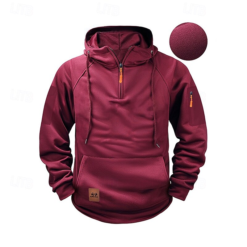 Men's Hoodie Zip Sweatshirt Fleece Hoodie Apricot Wine Red Black Navy Blue Blue Hooded Plain Zip Up Front Pocket Quarter Zip Sports & Outdoor Casual Daily Streetwear Cool Sportswear Fall Fall & Winter4
