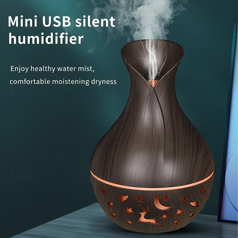 1pc USB Portable Humidifier with Essential Oil Diffuser  Quiet Operation Auto Shut-Off 7 Color Lights Nightlight for Home & Office Use - Plastic Material4