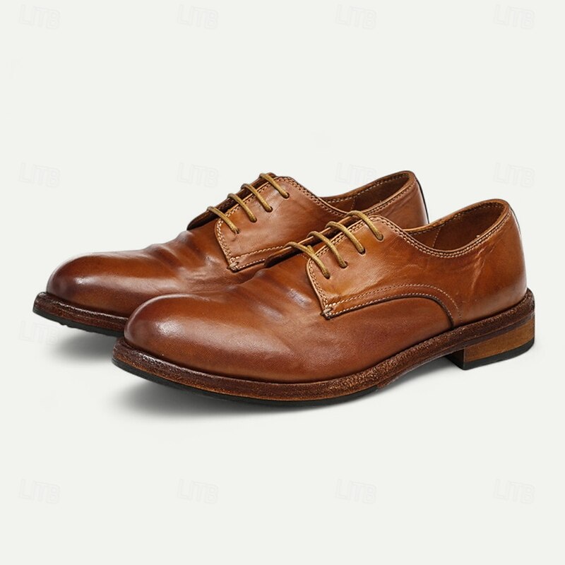 Men's Tan Leather Oxford Shoes with Goodyear Welt Construction - Classic Business Footwear for Office and Formal Occasions3