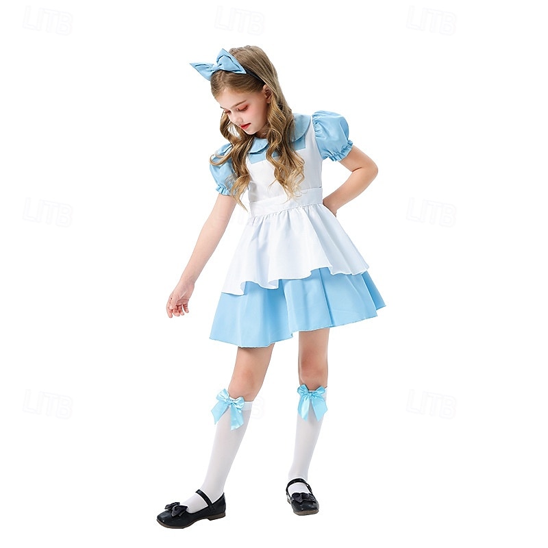 Alice in Wonderland Fairy Tale Alice Dress Costume Storybook Characters Sweet Lolita Movie Cosplay for Girls' Kid's Halloween Carnival World Book Day Performance Educational Dress Up School Event4
