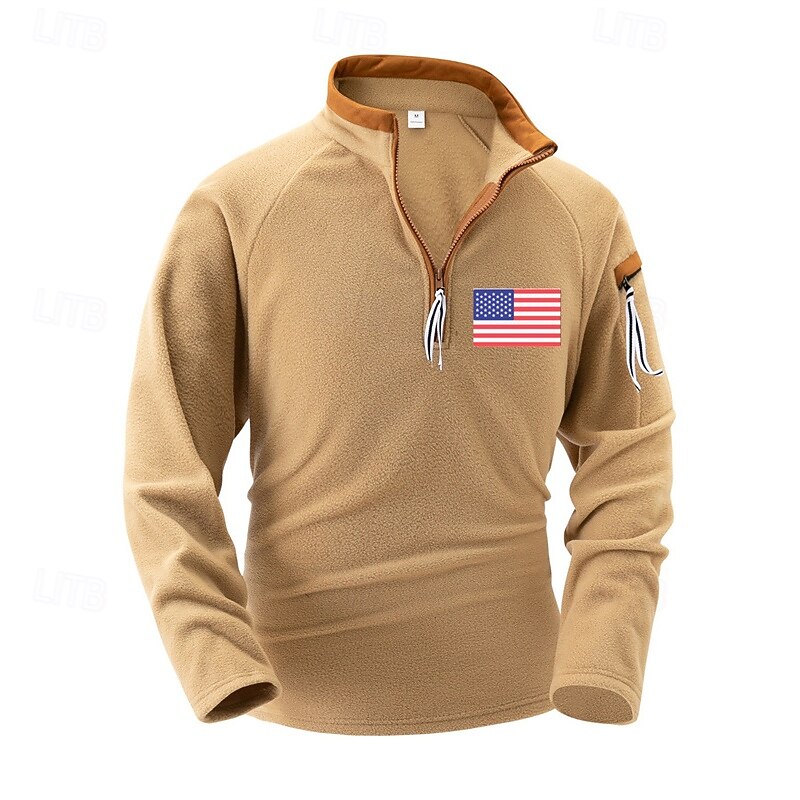 Men's Sweatshirt Quarter Zip Sweatshirt Black Navy Blue Camel Half Zip American US Flag Sports & Outdoor Daily Holiday Polyester Streetwear Basic Casual Spring &  Fall Clothing Apparel Hoodies3