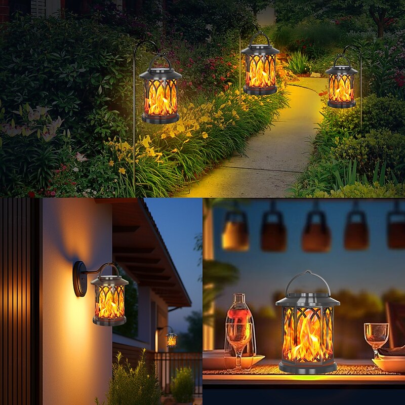 Solar Flickering Flame Lantern Outdoor Lights  Waterproof Hanging Solar Lanterns Lights Solar Powered Lanterns Outdoor for Patio Yard Deck Pathway