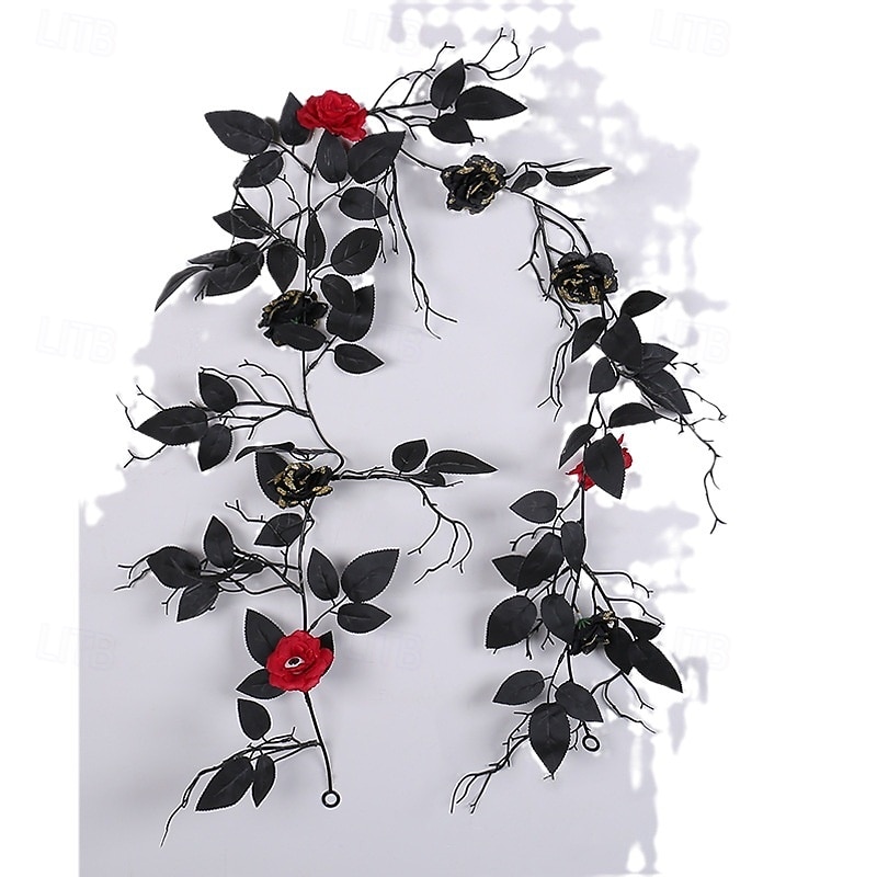 Halloween Black Vine Garland Decoration with Faux Leaves, Spooky Haunted House Scene Prop, Ghost Festival Party Decor4