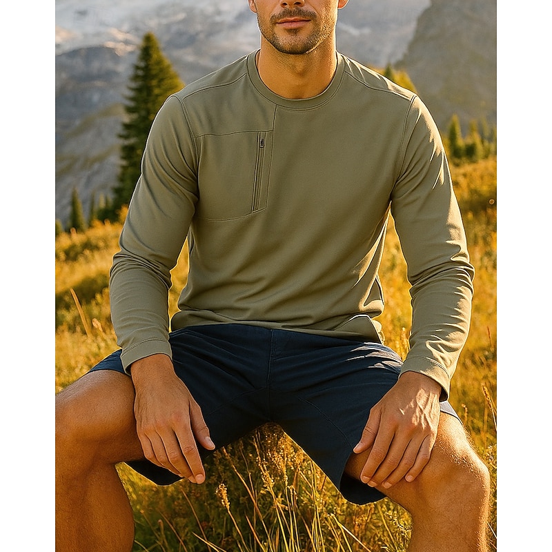 Men's Hiking Shirt Golf Pullover Sweatshirt Hiking top Long Sleeve Crew Neck Tee Tshirt Top Outdoor Quick Dry Lightweight Breathable Polyester Black Navy Blue Green Tennis Golf Running