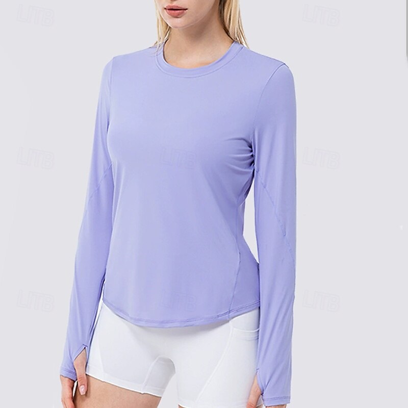 Women's Sports shirts Crew Neckline Lightwear Breathable Sweat-absorbent Long Sleeve Sports Solid Color Top For Pilates Gym Running Tight Fit Activewear