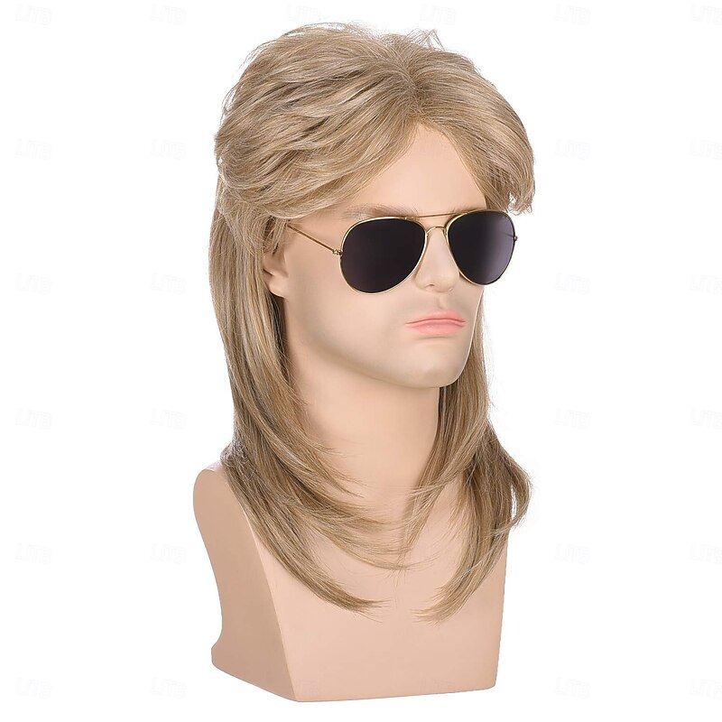 Men's 70s 80s Mullet Style Blonde Hair Wig Glam Rock-Rocker Wig Perfect for Halloween Cosplay DIY Themed Costume Party3
