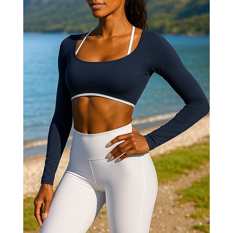 Women's Running Top Running Shirt Slim Long Sleeve Tee Tshirt Solid Colored Quick Dry Lightweight Breathable Tennis Golf Running Sportswear Activewear Black Navy Blue Khaki3