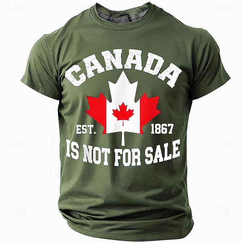 Men's Patriotic Canadian T-Shirt with Maple Leaf, 'Canada Est. 1867 Is Not For Sale' Graphic Short Sleeve Tee2
