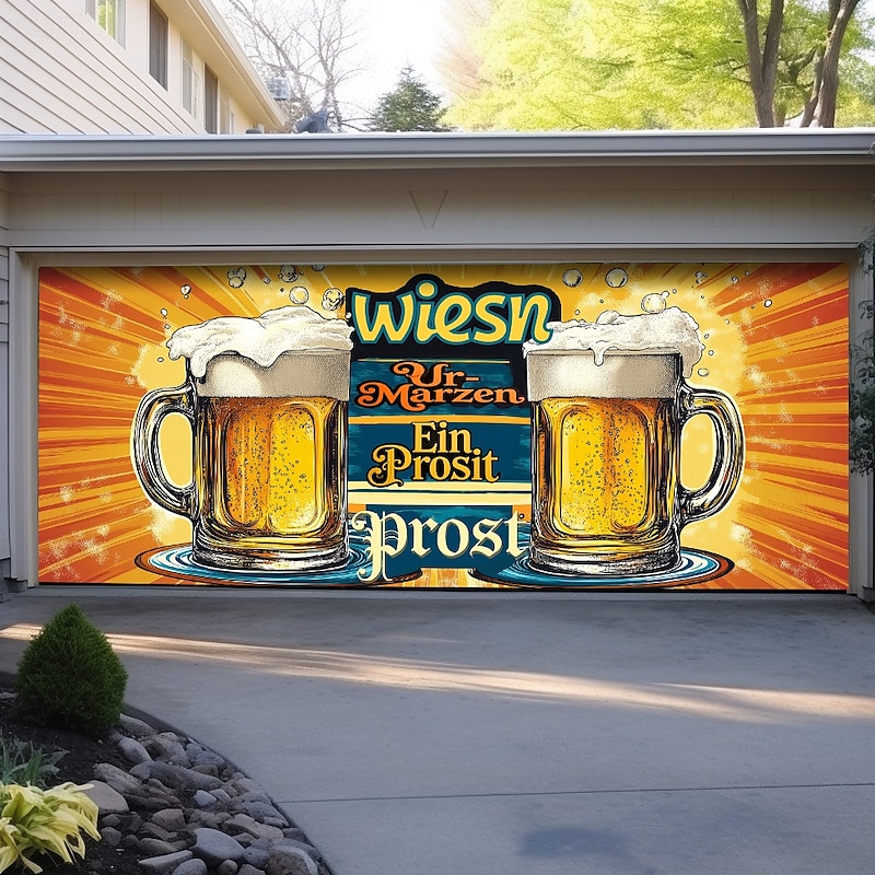 German Oktoberfest 2025 Outdoor Garage Door Cover Banner Prost Vintage Märzen Beer Large Backdrop Decoration for Holiday Outdoor Garage Door Home Wall Decorations2