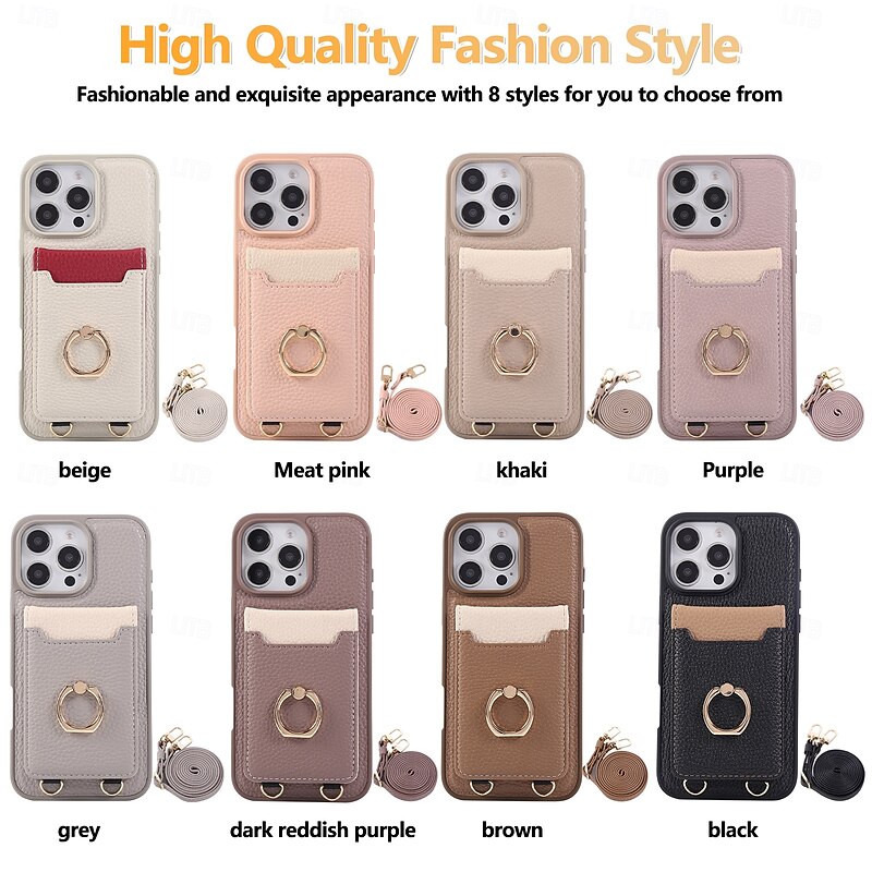 Phone Case For iPhone 16 15 14 Pro Max Plus 16e 13 Pro Max Wallet Case with Lanyard Kickstand Card Slot Retro TPU PU Leather