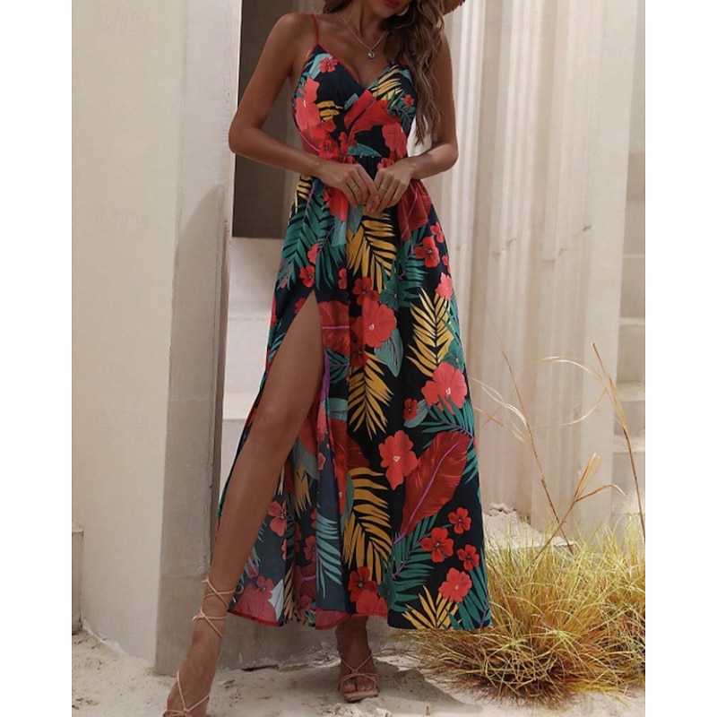 Women's Midi Dress Floral Dress Slip Dress Print Dress Classic Modern Outdoor Vacation Holiday Regular Fit Flower Sleeveless Spaghetti Strap Red Summer4