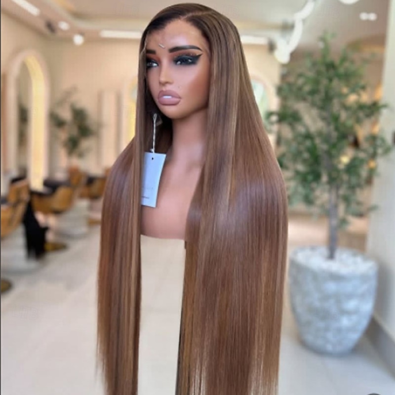 Brazilian Remy Human Hair 5x5 Closure Wigs 13x4 Lace Frontal Human Hair Wig Ombre Bone Straight Colored Wig with Baby Hair Pre-Plucked2