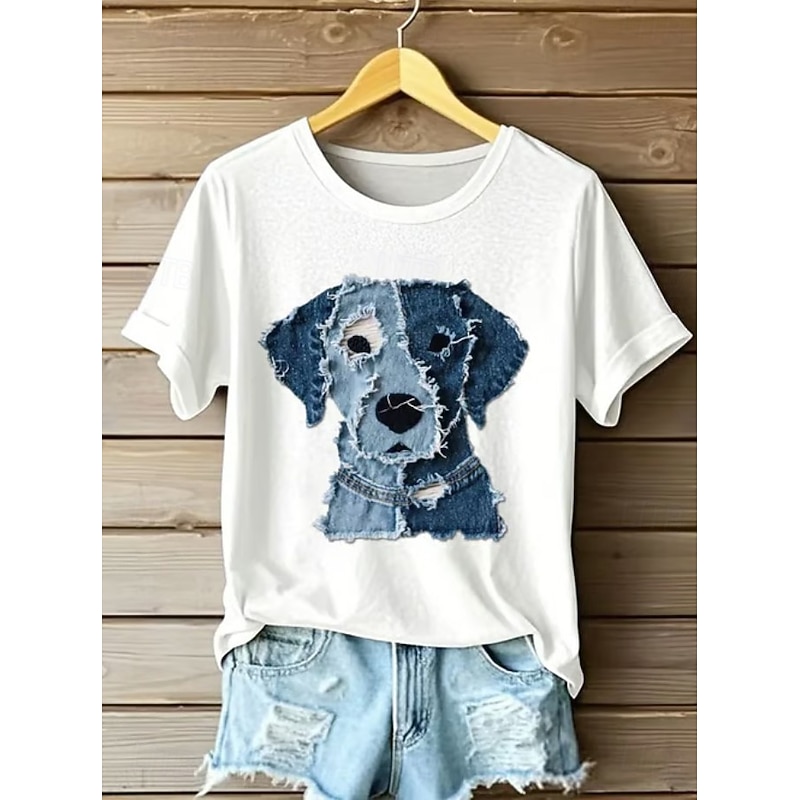 Women's T Shirt Graphic Animal Dog Vintage Stylish Classic Short Sleeve Crew Neck Regular Tops Daily Weekend Print Black White Pink Blue Green Summer Spring