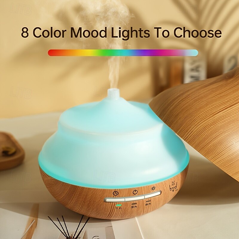 Large-Capacity Wood Grain Aromatherapy Diffuser with Essential Oil Compatibility Timer Auto Shut-Off Soundwave technology Mist USB Powered - Ideal for Spaces Over 45m3