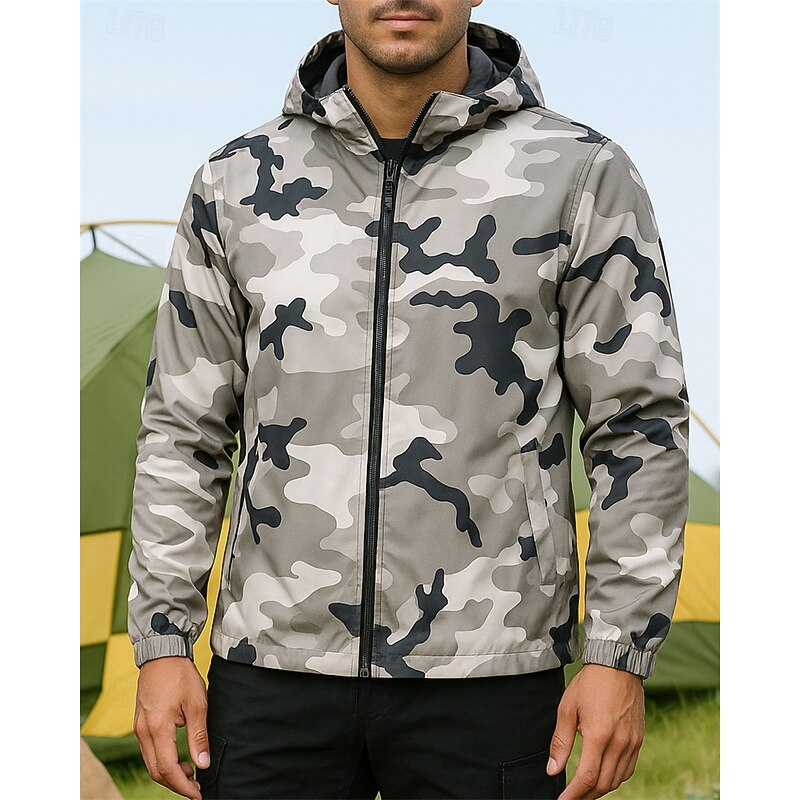 Men's Hiking Jacket Sport Jacket rain coat Outdoor Waterproof Quick Dry Lightweight Breathable Hiking Outfits Hiking Clothes Spring Autumn / Fall Jacket Tennis Golf Running Camo Black Green Grey4