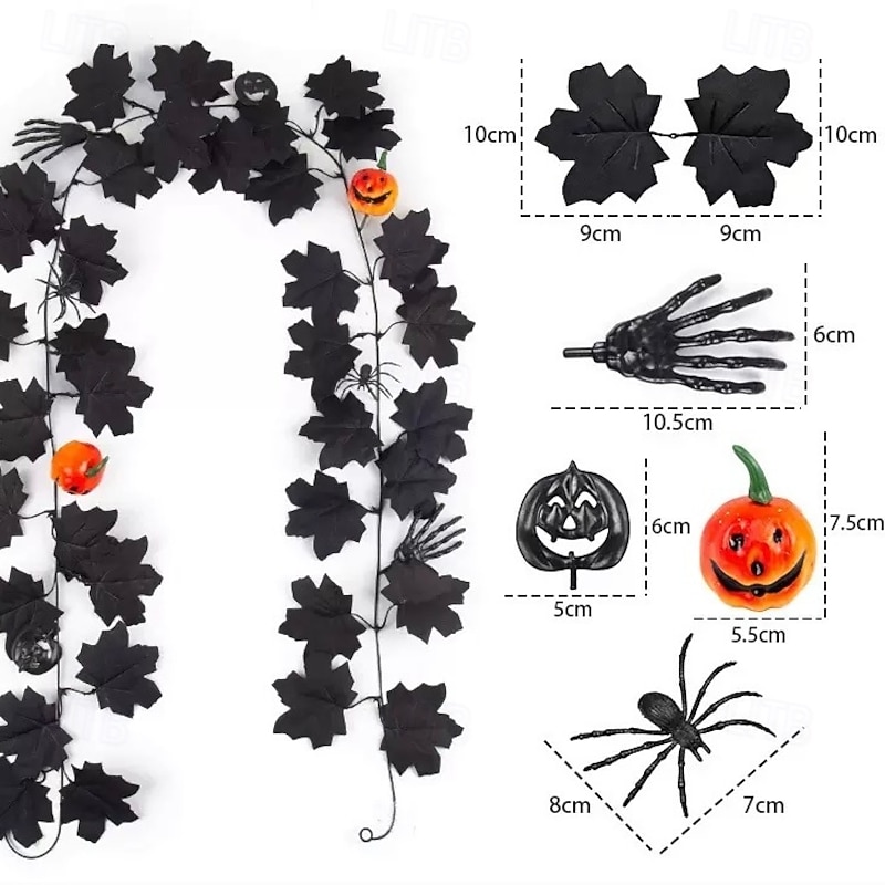 Halloween Black Maple Leaf Garland, Artificial Fall Leaf Hanging Vine for Restaurant and Scenic Spot Decor, Spooky Wall Hanging Halloween Decoration