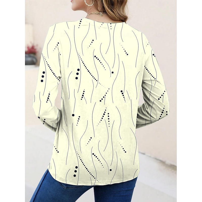Women's T shirt Long Sleeve Crew Neck Long Sleeve Tunic Graphic Geometric Elegant Vintage Stylish Regular Tops Daily Print Yellow Pink Blue Prefall2