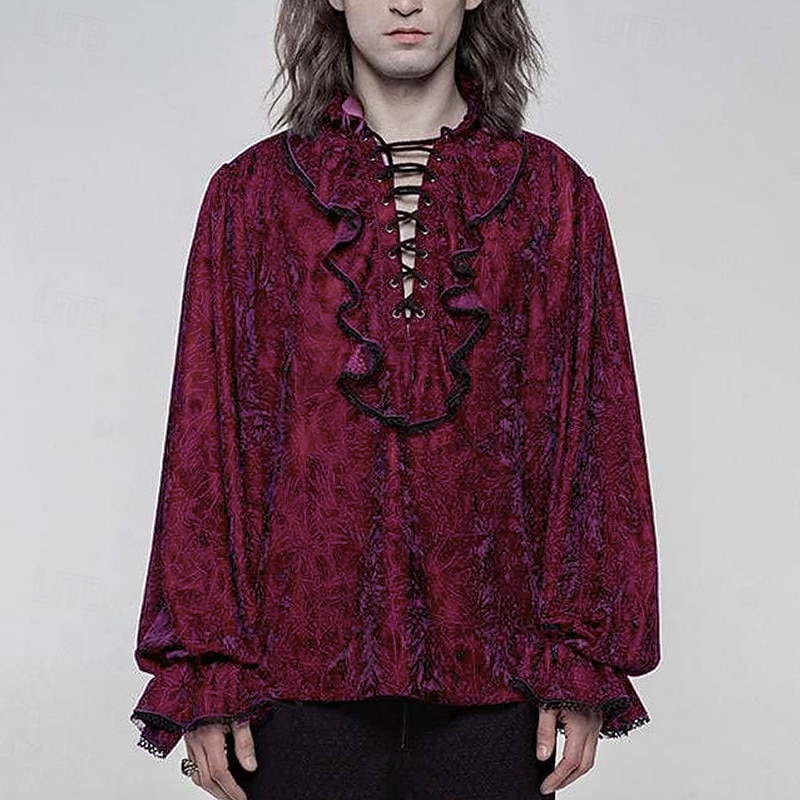 Men's Gothic Ruffles Loosed Velvet Shirts Punk & Gothic Medieval Steampunk Vampire  Cosplay Costume Halloween Party4